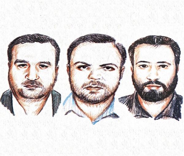 Facial composites of the head and two members of the Unit 2250, a special Iranian logistics institution run by Tehran’s Revolutionary Guard, Seyyed Reza, Abdollah Ebadi and Meysam Katbi (from left to right)  (September 2022)