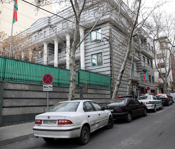 A general view of the Embassy of the Republic of Azerbaijan after a shooting attack inside the premises, in Tehran, Iran, January 27, 2023.
