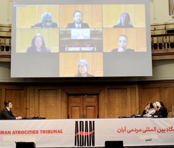 The Iran Atrocities Tribunal in session in London. February 6, 2022