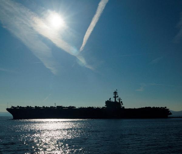 A view of Aircraft carrier USS George H.W. Bush in front of port of Split, Croatia, November 7, 2022