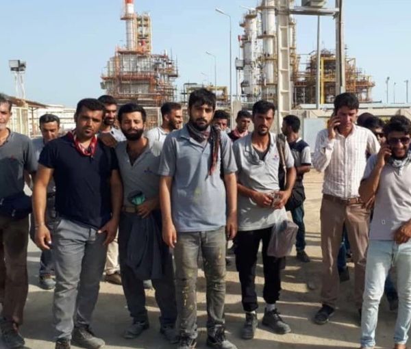 Striking Iranian workers at a petrochemical plant in June 2022