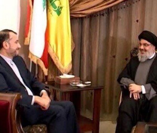 Iran foreign minister Amir Abdollahian meeting Hezbollah's Hassan Nasrallah. FILE