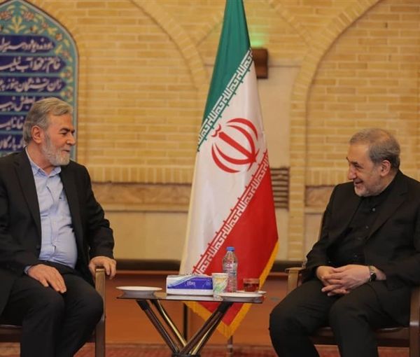 Leader of the Palestinian Islamic Jihad Ziyad al-Nakhalah (left) and Iran’s Supreme Leader's adviser Ali Akbar Velayati in Tehran on August 3, 2022 