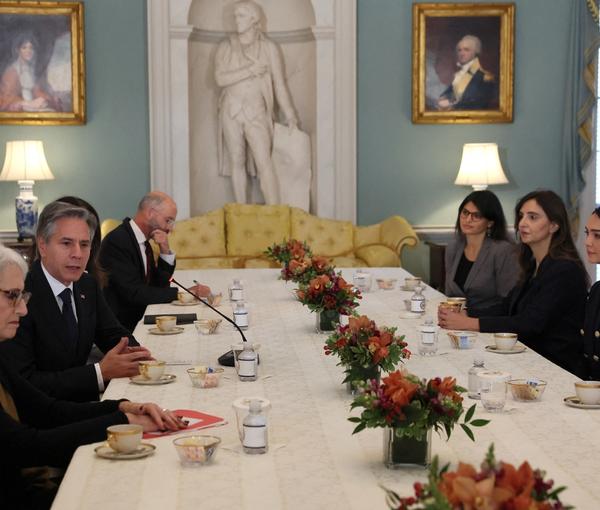 US Secretary of State Antony Blinken meets with a number of civil society activists on women’s rights and human rights in Iran at the State Department in Washington on October 14, 2022.