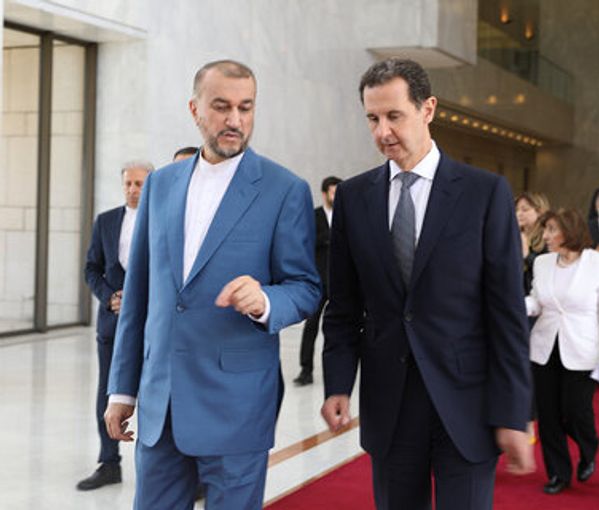 Iranian foreign minister with Syria's president in Damascus on January 14, 2023