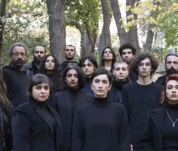 A group of actors in Tehran in November showing their solidarity with women against forced hijab