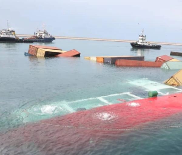 Cargo seen floating in the water after a Tanzanian vessel capsized. Jan. 25, 2023