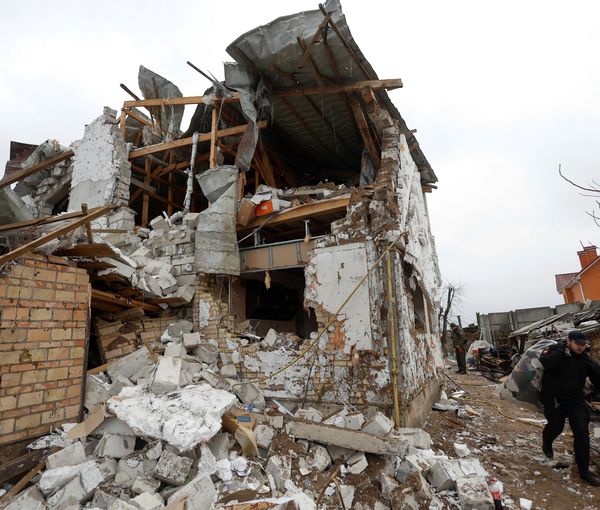 A house hit with a Russian missile near Kyiv on January 26, 2023