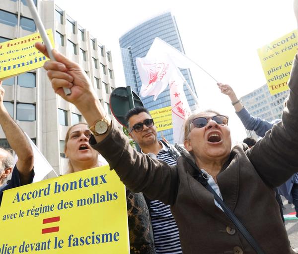 Iranians protest to the treaty with Iran in Brussels July 6, 2022