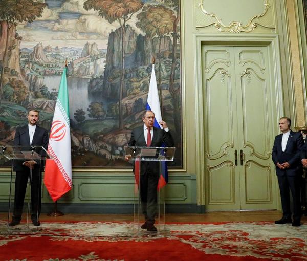 Russian Foreign Minister Sergei Lavrov and Iranian Foreign Minister Hossein Amir-Abdollahian attend a news conference following their meeting in Moscow, Russia March 29, 2023.