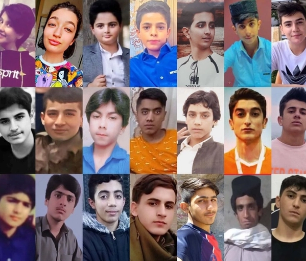A mosaic photo of a number of minors killed during the current protests in Iran (December 2022)