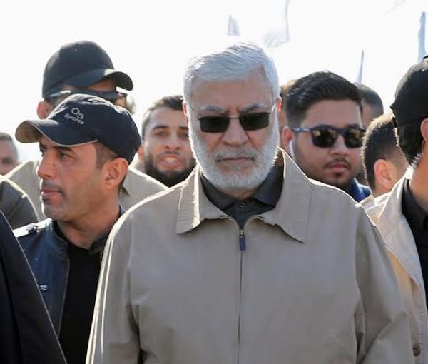 Abu Mahdi al-Muhandis, pictured here on 31 December 2019 attending a funeral for members of the Hashd al-Shaabi paramilitary da group