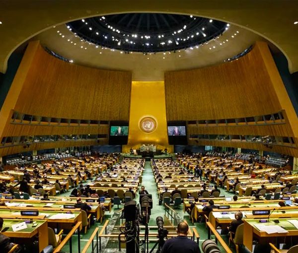 The United Nations General Assembly hall.