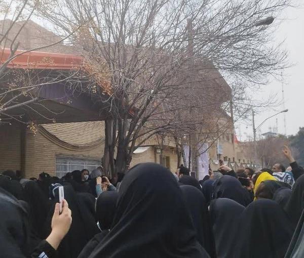 Family members of schoolgirls hold a gathering in the city of Qom on February 15, 2023 