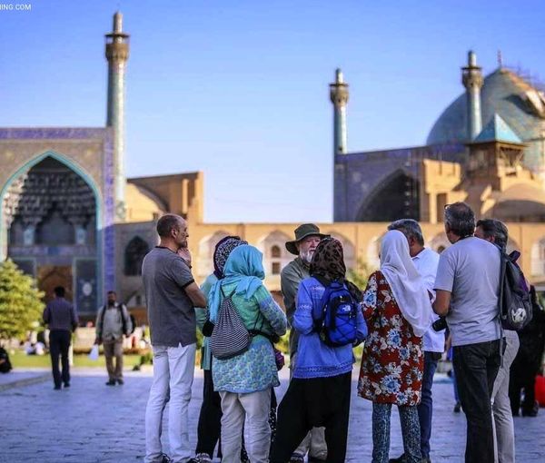 A group of tourists in Iran. Undated