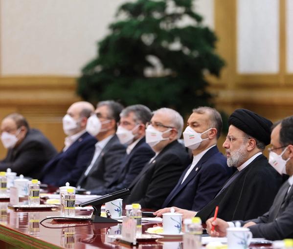 The Iranian delegation during a meeting in Beijing on February 14, 2023