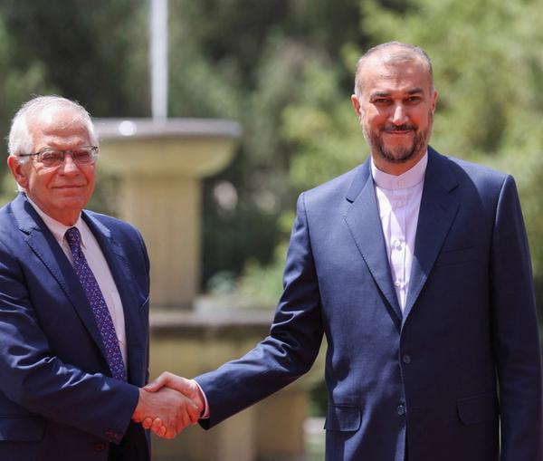 Josep Borrell (L) with Iran's Amir-Abdollahian in Tehran in June 2022