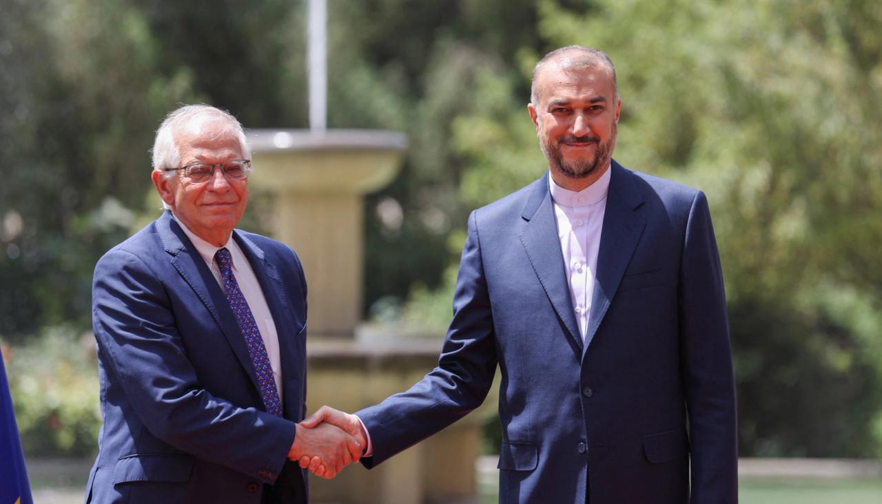 EU foreign policy chief Josep Borrell (L) with Iran's Foreign Minister Amir-Abdollahian in Tehran in June 2022 