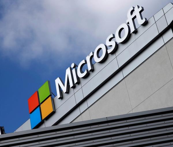 A Microsoft logo in Los Angeles, California, US (June 14, 2016)