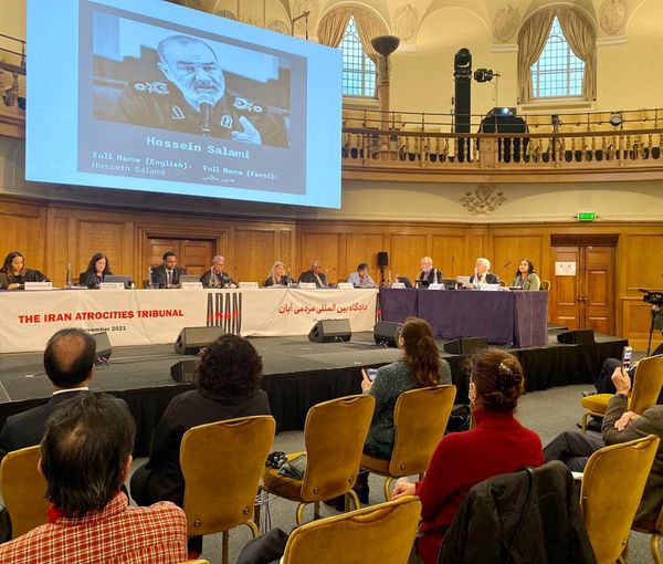 The Iran Atrocities Tribunal in session in London. November 10, 2021