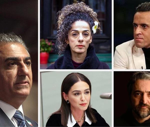 Clockwise: Reza Pahlavi, Masih Alinejad, Ali Karimi, Hamed Esmailion and Nazanin Boniadi