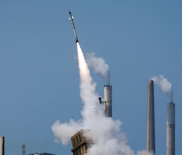 An Israeli Iron Dome anti-air missile being fired on August 7, 2022