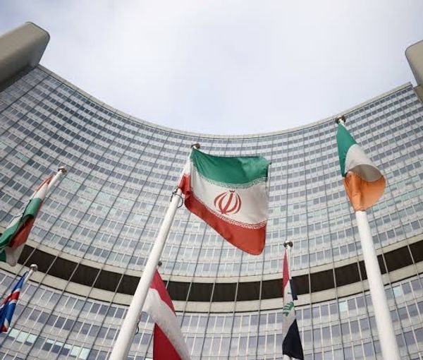 The Iranian flag waves in front of the International Atomic Energy Agency (IAEA) headquarters in Vienna, Austria, March 1, 2021.