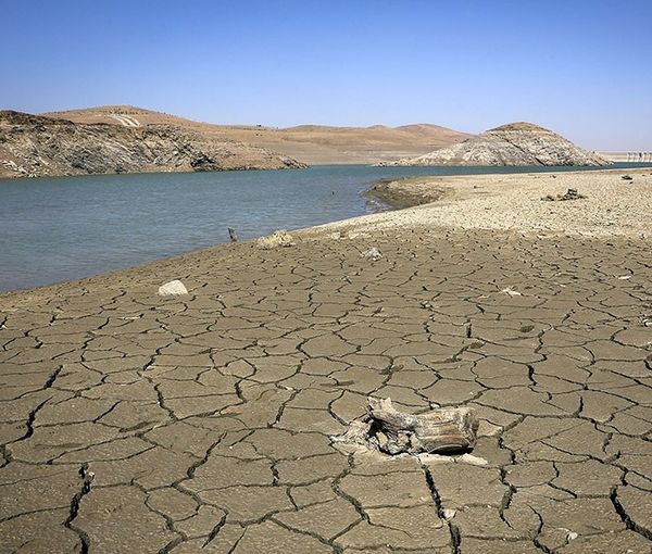 Iran's Ekbatan dam shrinking in mid-2021. FILE PHOTO