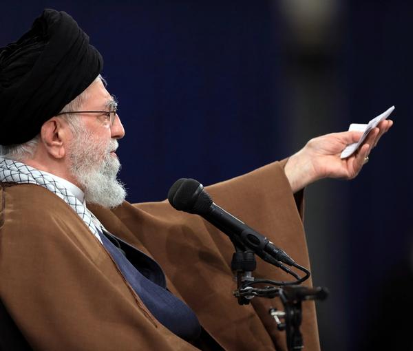 Iran’s Supreme Leader Ali Khamenei addressing a group of students in April 2023 