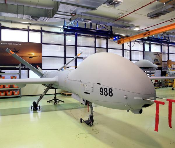 An Elbit Systems Ltd. Hermes 900 unmanned aerial vehicle (UAV) is seen at the company's drone factory in Rehovot, Israel, June 28, 2018