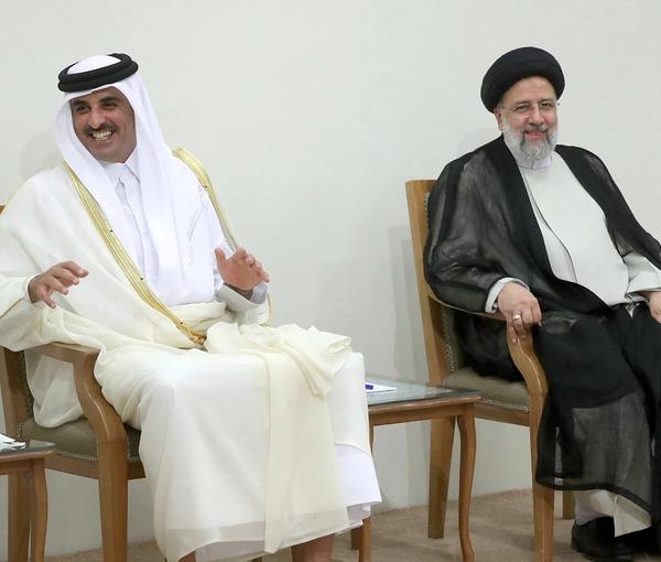 Qatar's Emir with Iran's president during his meeting with Ali Khamenei. May 12, 2022