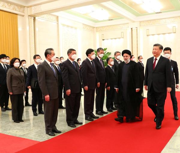 Iran's President Ebrahim Raisi with his Chinese counterpart XI Jinping in Beijing on February 14, 2023