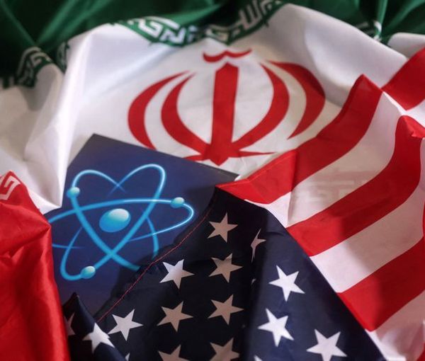 Atomic symbol and Iranian flag are seen in this illustration taken September 8, 2022. 
