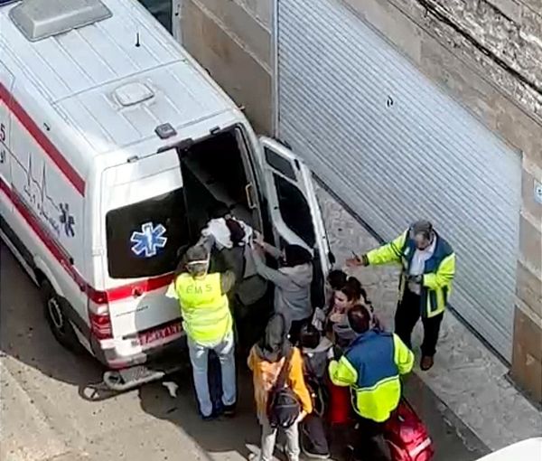 An ambulance taking poisoned schoolgirls to hospital, March 4, 2023