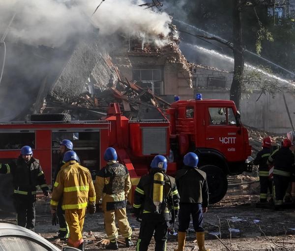 The aftermath of a drone attack on Kyiv on October 17, 2022