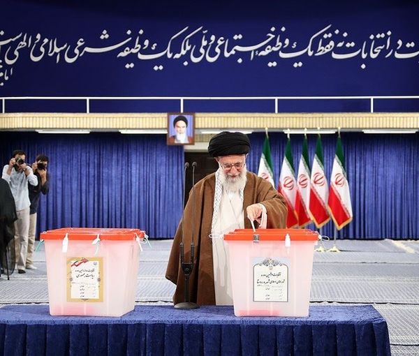 Iran’s ruler Ali Khamenei casting a ballot in Iran’s presidential election in 2017