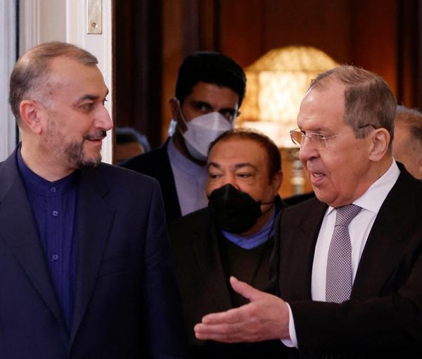 Iran's foreign minister Hossein Amir-Abdollahian with Russia Sergei Lavrov in Moscow in March 2022