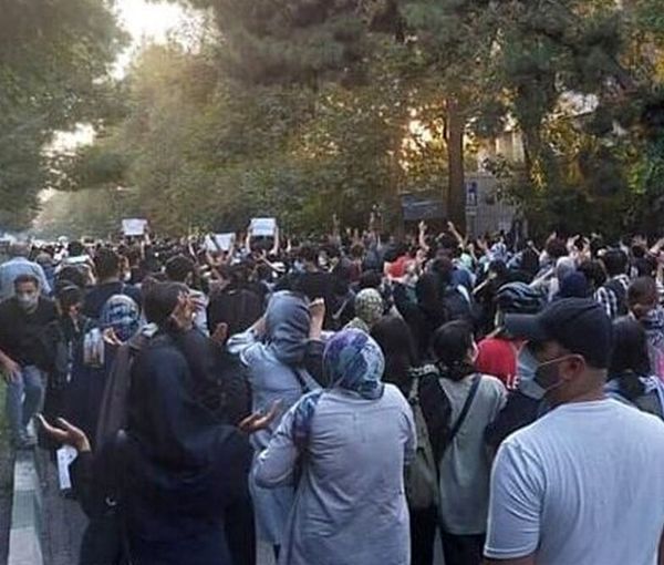 Large crowd of protesters in central Tehran in September 
