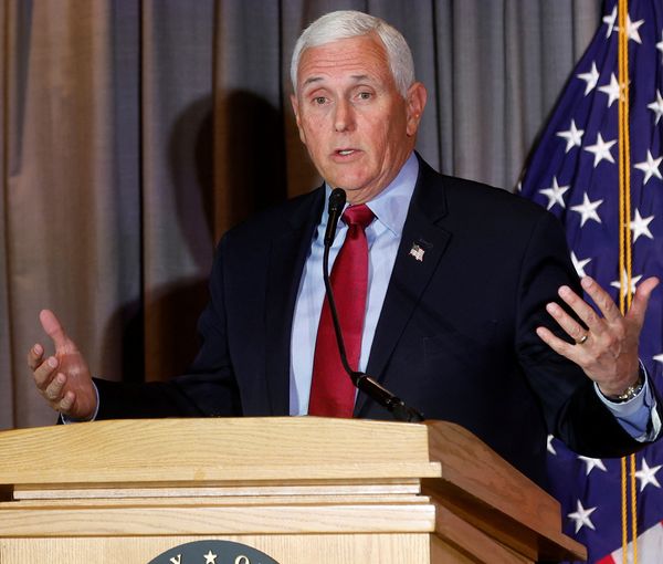 Former US Vice President Mike Pence delivers remarks in Washington, February 16, 2023