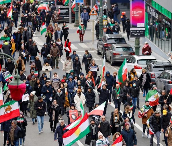 A view of the Iranians’ rally in the Belgian capital Brussels on February 20, 2023