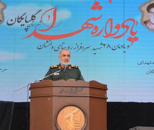 Chief commander of the Revolutionary Guard Hossein Salami speaking at a ceremony in memory of IRGC ‘martyrs’ in the city of Golpayegan, Esfahan (Isfahan) province, on May 18, 2023  