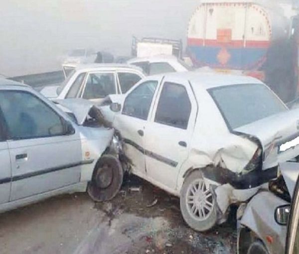 A car pile up in Iran in 2022, involving more than 50 vehicles with many airbags failing to inflate