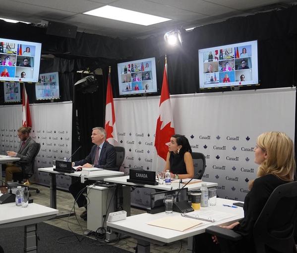 Canadian Foreign Minister Melanie Joly hosted a virtual meeting with her female counterparts around the world to discuss the crackdown against protesters in Iran on October 20, 2022.