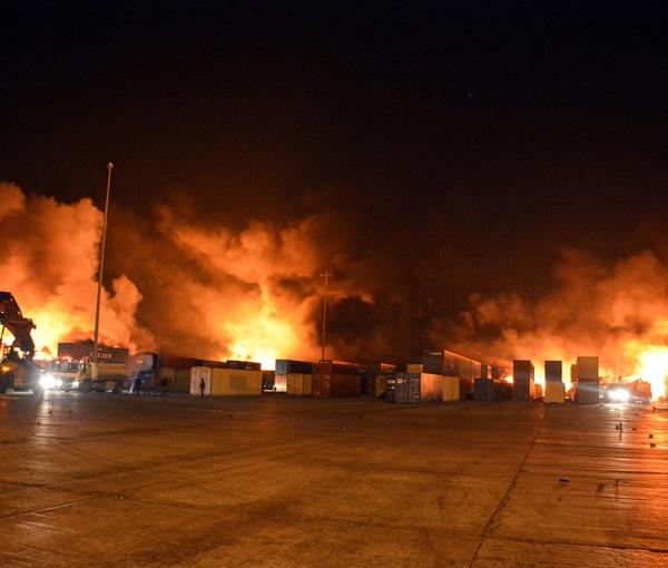 The scene of an Israeli attack at the port of the coastal city of Latakia in western Syria on December 28, 2021
