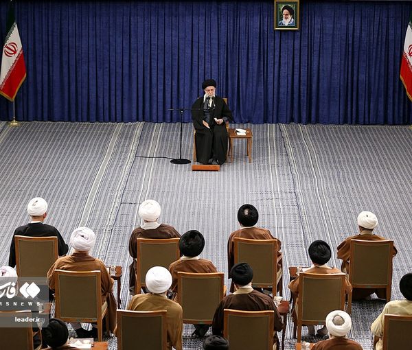 Iran’s ruler Ali Khamenei during a meeting with the chairman and some members of the Assembly of Experts in Tehran on February 23, 2023 