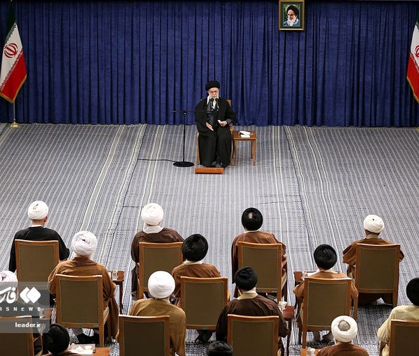 Iran’s ruler Ali Khamenei during a meeting with the chairman and some members of the Assembly of Experts in Tehran on February 23, 2023