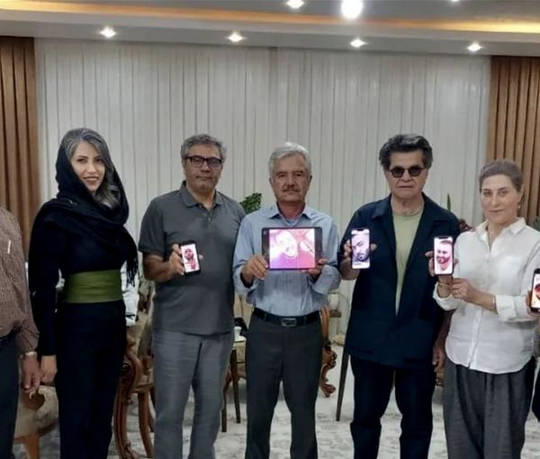A group of prominent Iranian filmmakers with the family of detained rapper Toomaj Salehi on April 10, 2023  