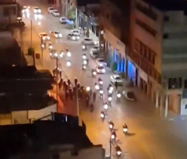 Anti-riot special forces on motorcycles patrolling streets to prevent gathering. May 30, 2022