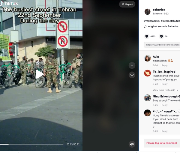 Scenes of protest in Iran via a TikTok page