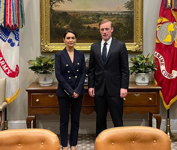 British-Iranian actress and human rights activist Nazanin Boniadi during a meeting with US National Security Advisor Jake Sullivan (October 14, 2022)